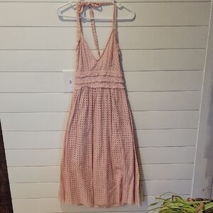 TOPSHOP ANGLAISE BRODERIE LACE HALTER TOP DRESS  4 BLUSH PINK
